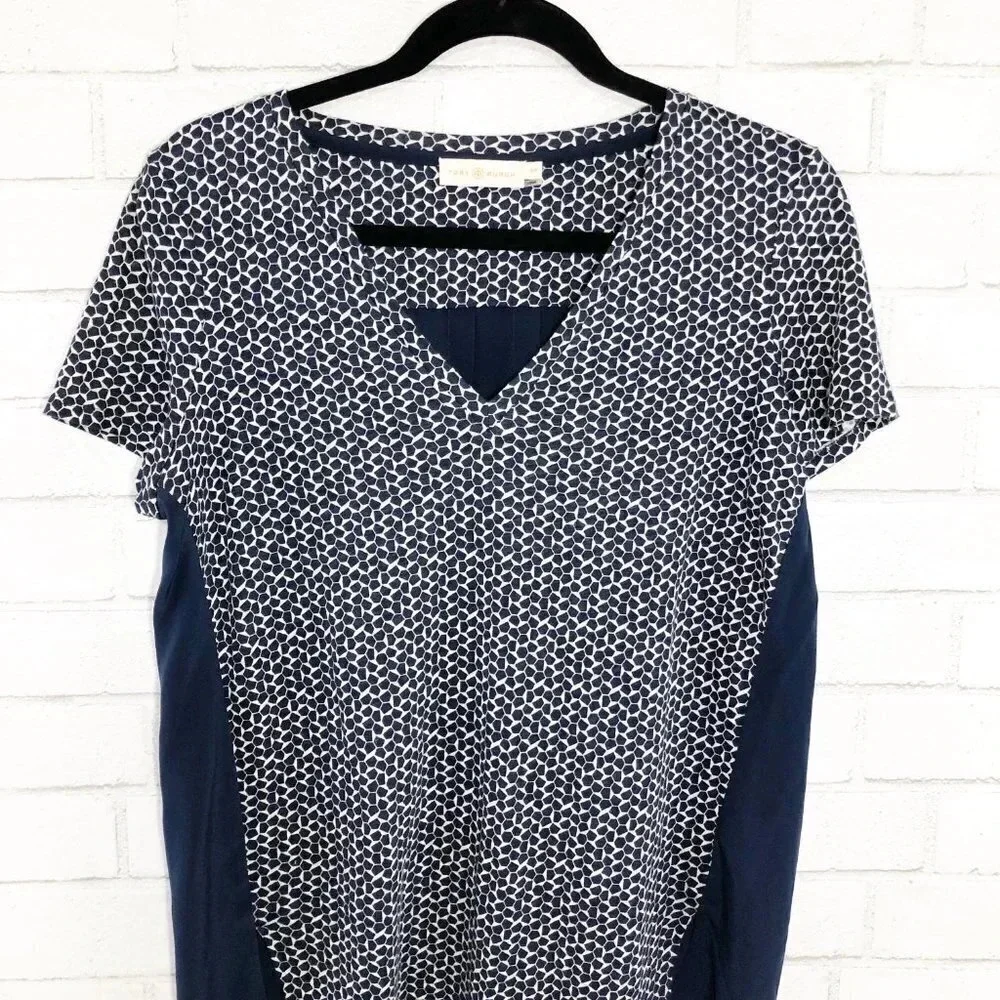 Tory Burch Navy Blue and White Teserra Blouse Shirt Size Small